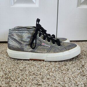 Superga Silver Metallic Low Top Trainers Shoes